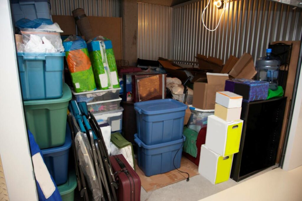 Storage units full of items stored during a home renovation.